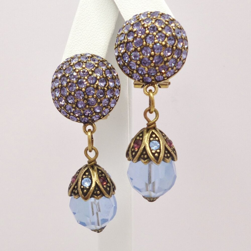 Heidi Daus Blue Dangle Earrings Swarovski Crystals Floral Signed Perfect 32163